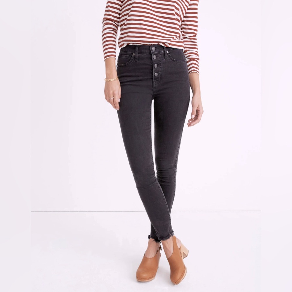 Madewell 10" High Rise Skinny Jeans in Berkeley Black Button Through Edition 28